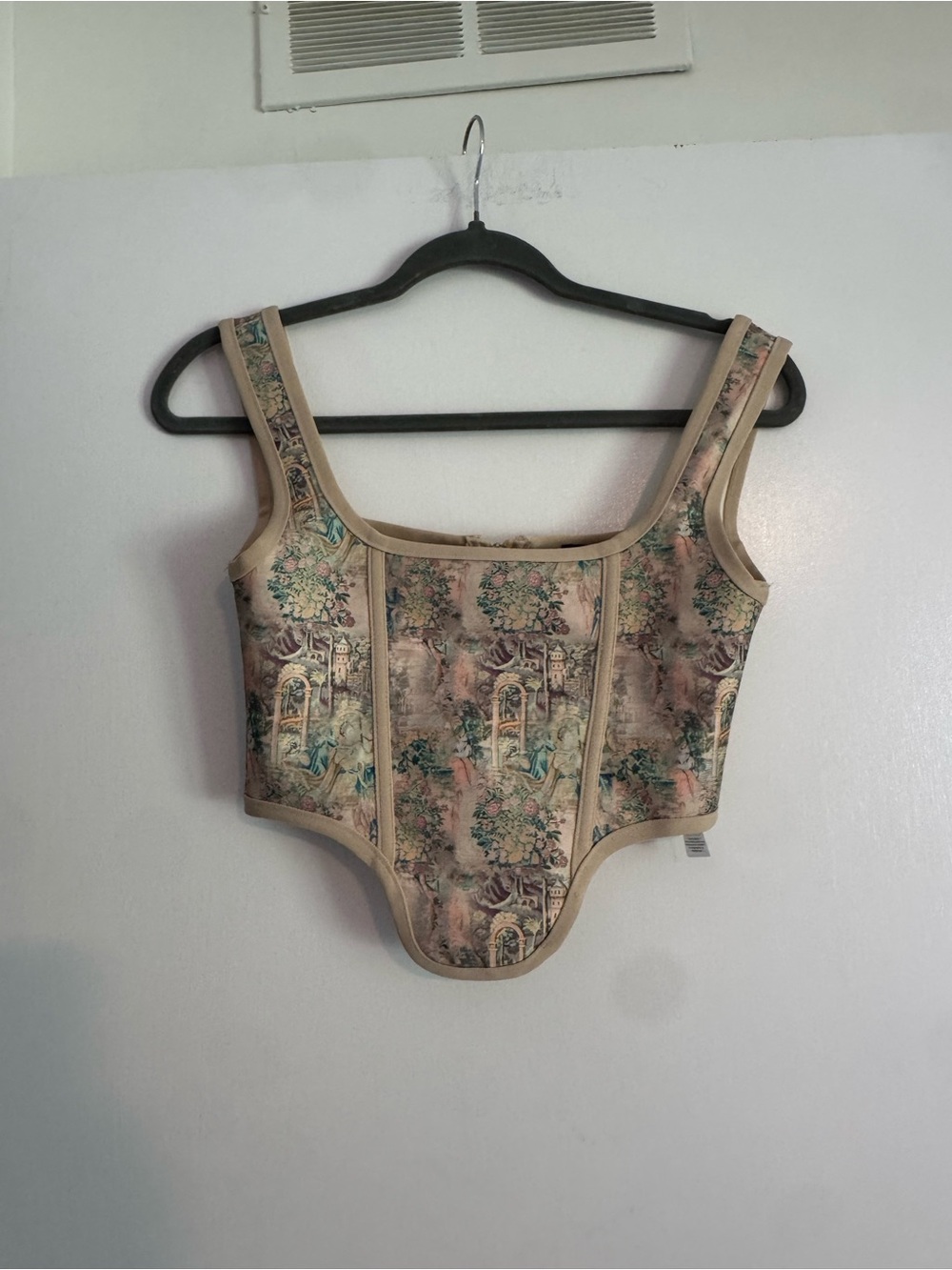 PrettyLittleThing Beige Floral Crop Top with Pastel Accents